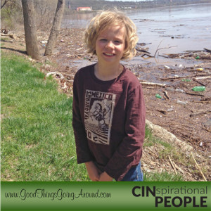 Hyde Park Elementary School student Caden Elrod along the Ohio River