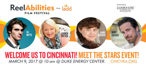 RJ Mitte, Jamie Brewer, Kurt Yaeger, and Lauren Potter are among the celebrities attending the 2017 Cincinnati ReelAbilities Film Festival