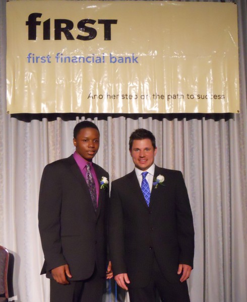 Javele Jackson, was a senior at Western Hills University High School when he was honored by the Girls and Boys Clubs of Greater Cincinnati. He stands with Nick Lachey.