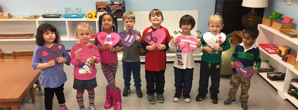kids at Kennedy Heights Montessori Center in Cincinnati made Valentine's Day cards for seniors