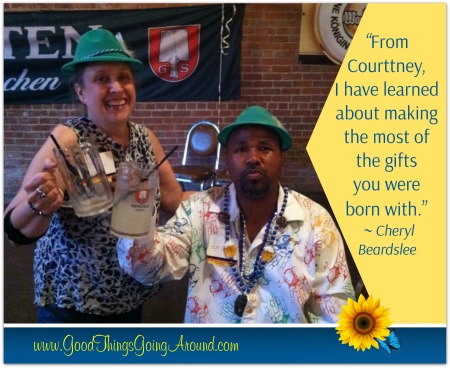 Cheryl Beardslee of Cincinnati says Courttney Cooper, an artist at Visionaries and Voices, taught her about making the most of the gifts you were born with.